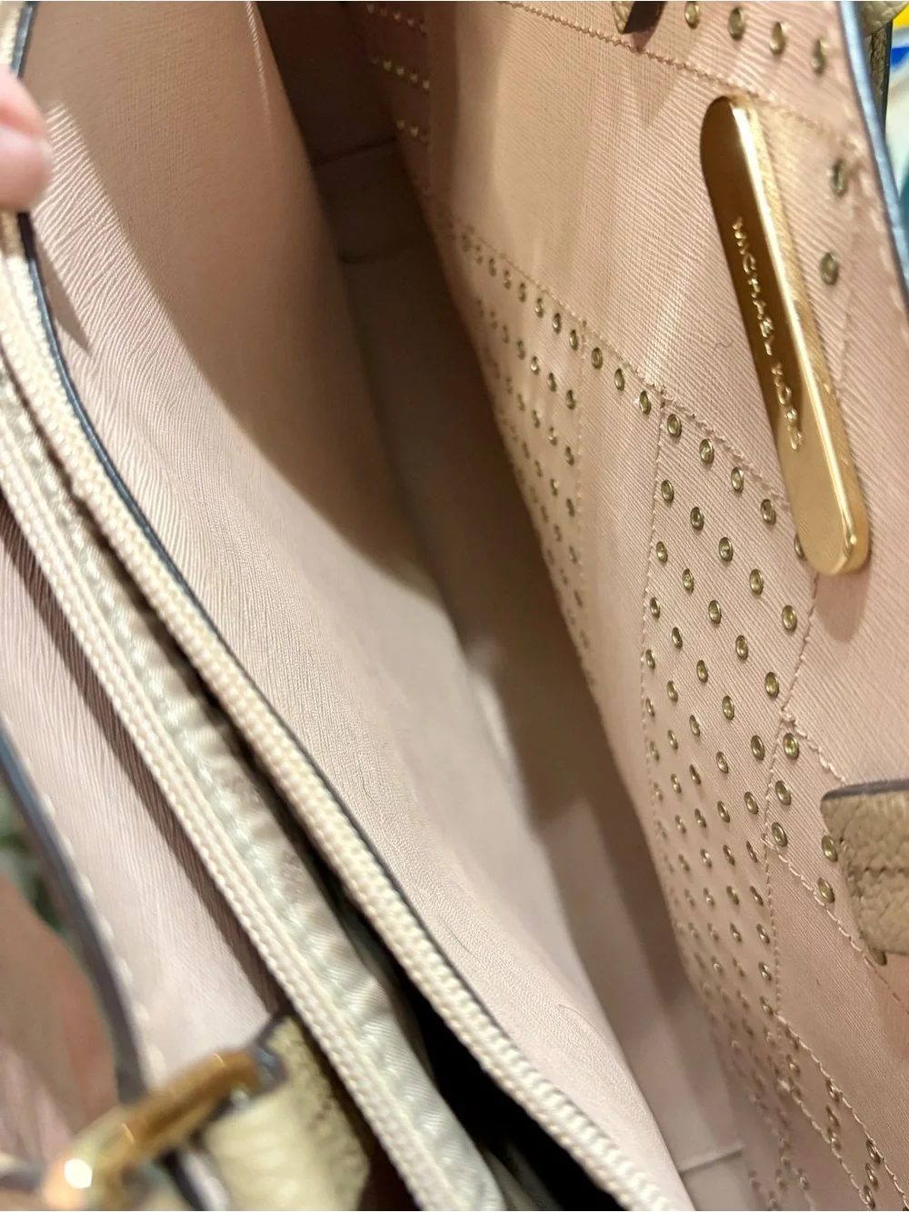 Michael Kors Tan Leather Perforated Satchel